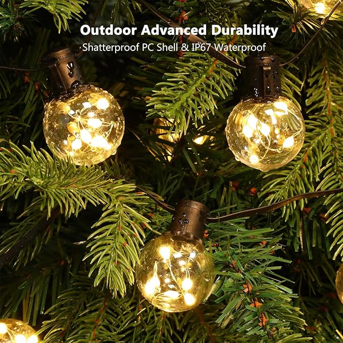 Outdoor String Lights Battery Operated, 22ft 20 G40 Warm White LED Bulbs Hanging Lights Dimmable with Timer, IP65 Waterproof & Globe Bulb Shatterproof for Indoor Patio Backyard Balcony Decor