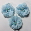 YYCRAFT 20 Pcs Chiffon Flower Rhinestone Pearl for Dress Sewing,DIY Hair Bows Craft and Party Decoration(Blue,2")