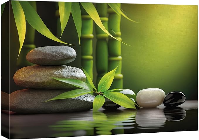 wall26 Canvas Print Wall Art Massage Stone Bamboo Leaf Nature Wilderness Photography Realism Modern Art Decorative Multicolor Rustic Minimal Relax/Calm/Cozy Colorful for Bedroom - 16"x24"