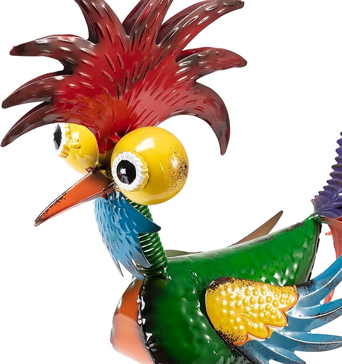 Alpine Corporation | 18" Tall Wacky Metal Rooster Yard Statue – Colorful Indoor/Outdoor Farm Animal Décor for Garden, Patio, Lawn, or Porch