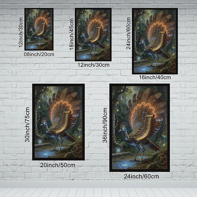 Framed Mechanical Fantasy Wall Art for Living Room TV Wall Vintage Steampunk Aesthetic Home Decor 24x36in