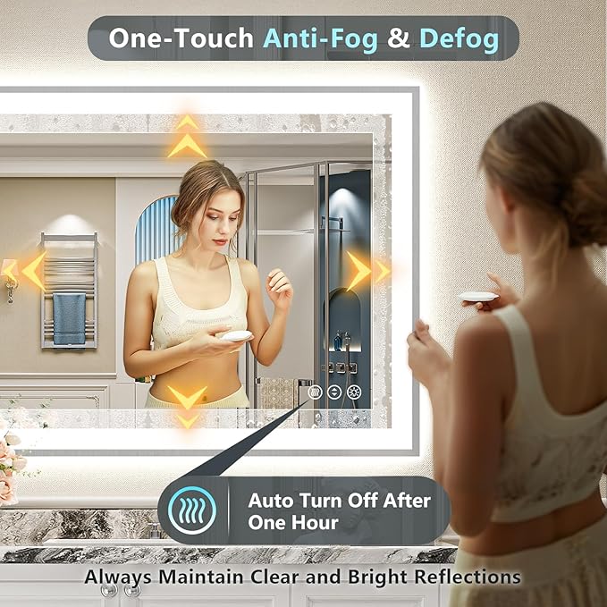 40x30 Brushed Nickel LED Bathroom Mirror with Lights, Sliver Framed Backlit and Front Lit Anti-Fog Lighted Vanity Mirrors for Bathroom Wall, Dimmable, 3 Colors, Memory, Tempered Glass, CRI＞90