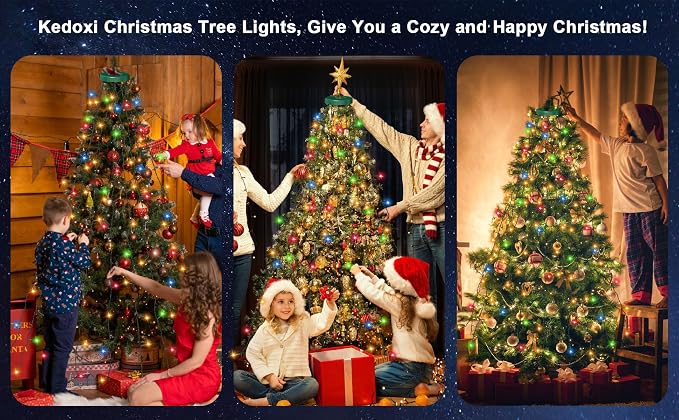 Christmas Tree Lights 400 LEDs with Timer, Xmas String Lights with Ring 16 Strings 6.6FT Easy to Install, Christmas Curtain Fairy Tree Light 8 Modes for Xmas Fir Pine Party Decoration, Colorful