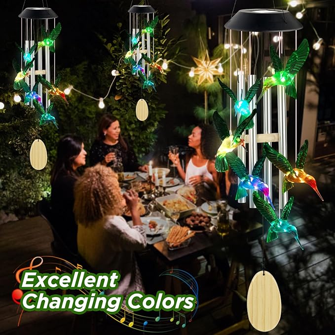 Hummingbird Decorative Mobiles Gifts, Solar Hummingbird Wind Chimes, Gifts for Mom, Women, Grandma, Garden Courtyard Lawn Decor, Gift for Christmas and New Year
