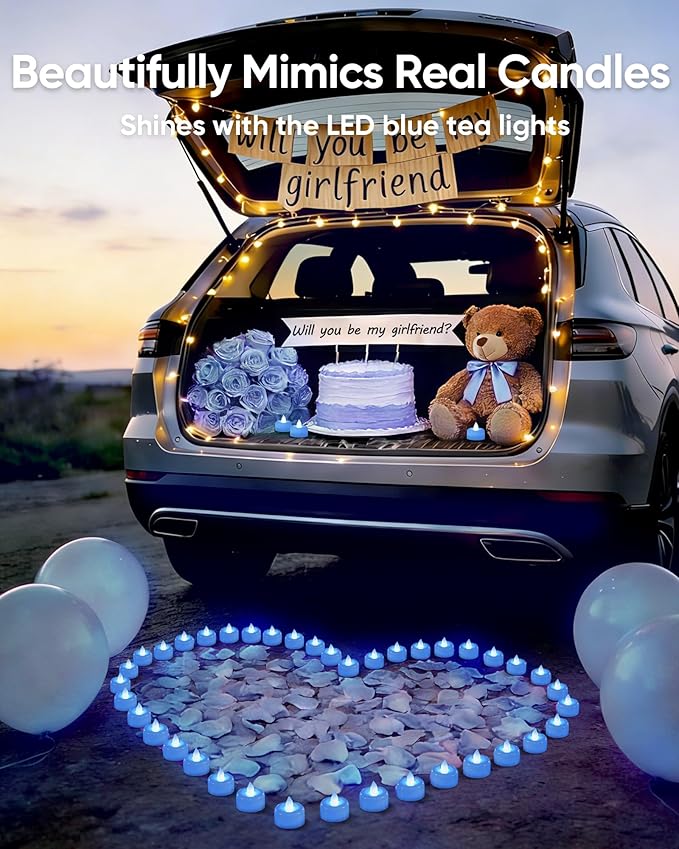 Amagic 24 Pack Light Blue Flameless LED Tea Lights Candles Battery Operated, Electric Fake Tealight Candles for Easter, Wedding, Table Centerpiece, Party, Anniversary, Proposal, Christmas, Birthday