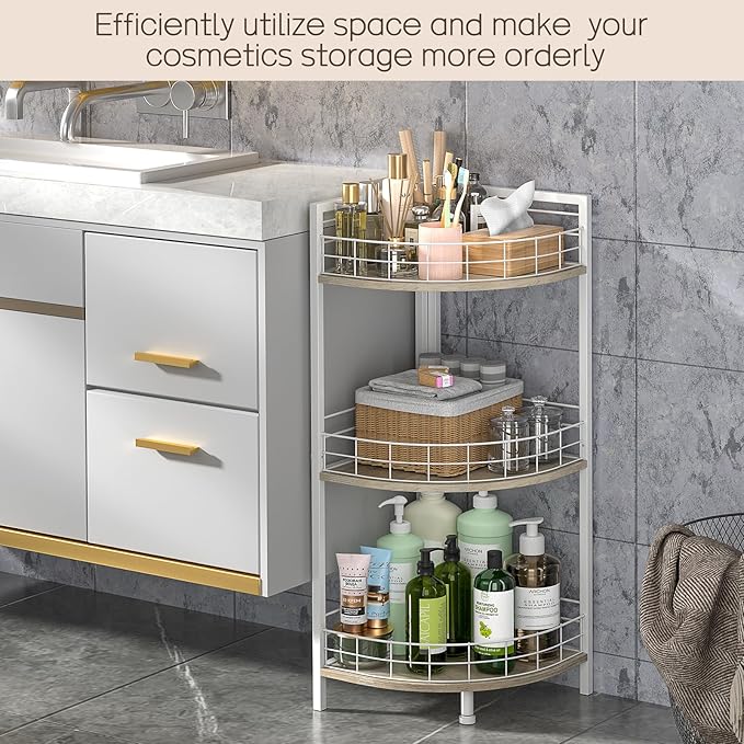 DAOUTIME Bathroom Standing Shelf, 3 Tier Free-Standing Shelf Units, Open Floor Shelves, Triangular Curved Corner Shelf Stand for Small Space, Ideal for Bathroom,Kitchen,Vanity Storage and Organizer