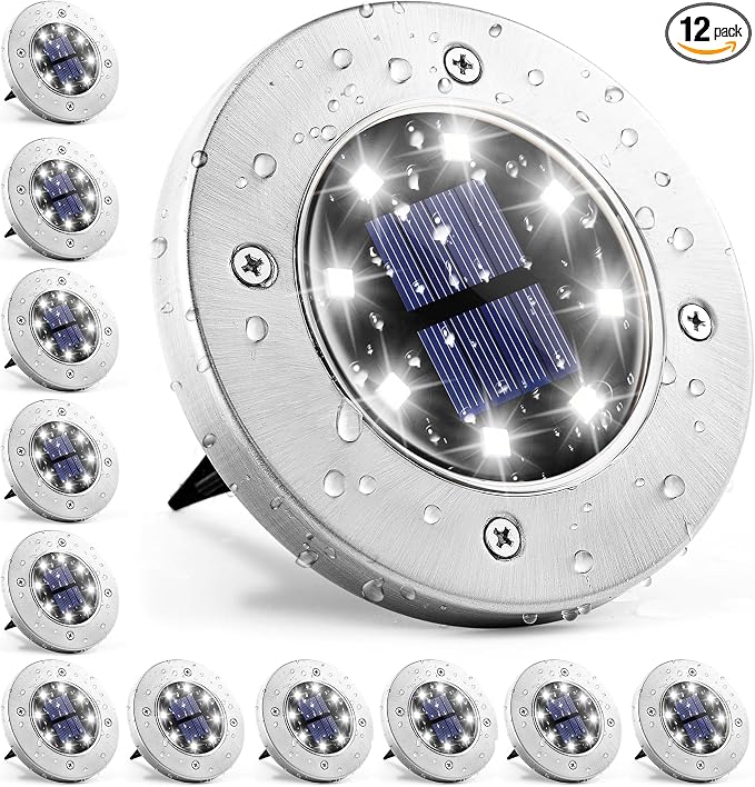 GIGALUMI Solar In-Ground Fence Lights - 12 Pack Cool White, Waterproof Fence Perimeter Lights, No-Drill Installation, Compatible with Wood, Metal, Vinyl, Concrete and Composite Fences