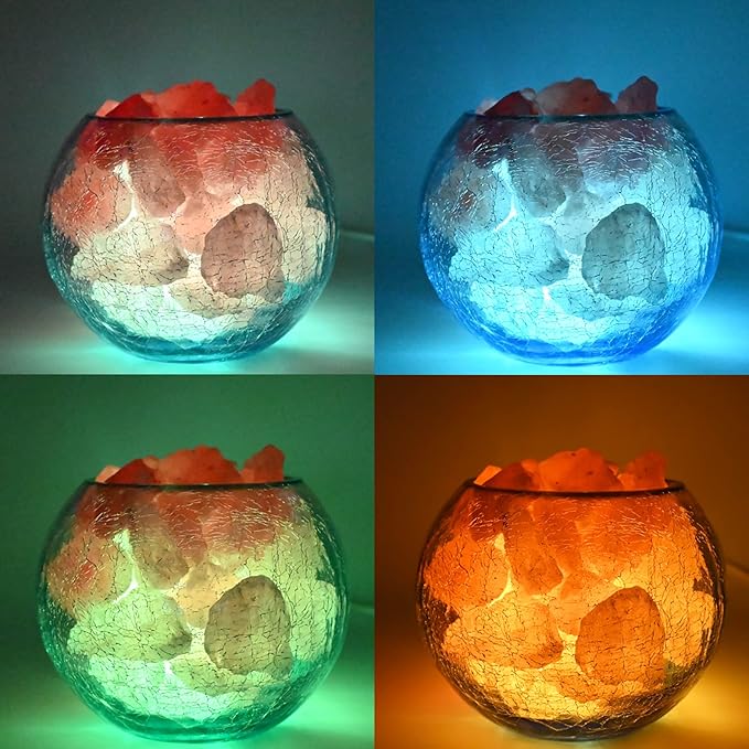 USB Himalayan Salt Lamp, Salt Rock Lamp with Natural Salt Chunks Bring Visual Impact of Ice and Fire to you, Used for Desk, Bedroom, Living Room and Gift - Color Changing + Warm Light Mode