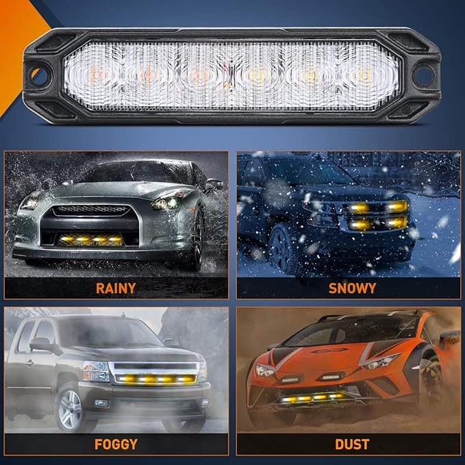 Nilight 4PCS 6LED Amber White Emergency Strobe lights 12V 24V Surface Mount Flashing Warning Hazard Light Ultra Slim Sync Feature Grille for Cars Trucks Van Off Road Vehicles SUV