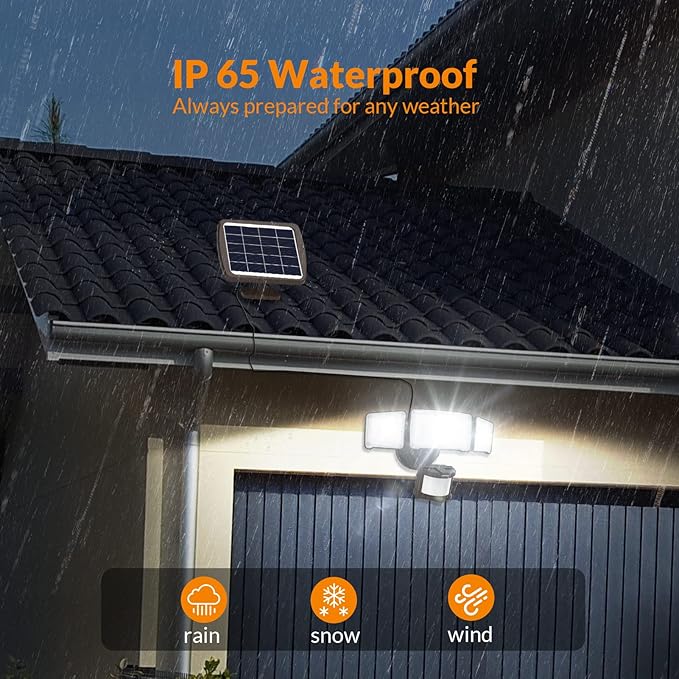 LEPOWER 1600LM LED Solar Security Lights Motion Outdoor, 5500K White Light, IP65 Waterproof Outdoor Flood Solar Light for Yard, Garage（Brown）