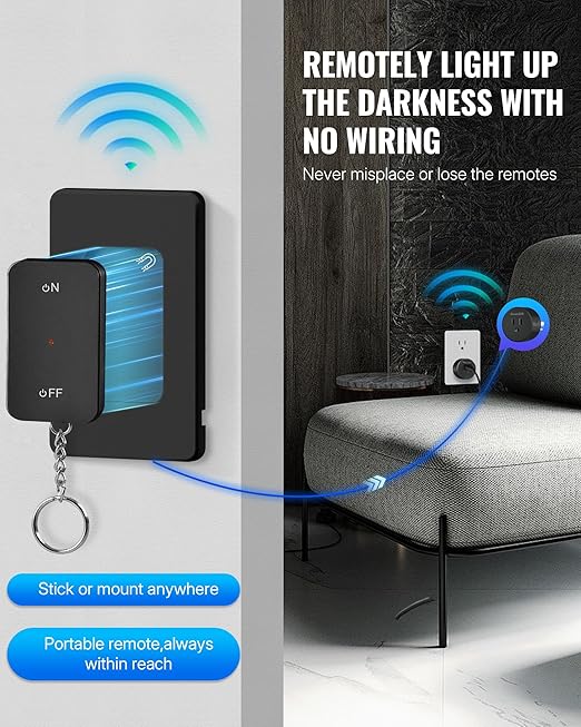 Black Remote Control Outlet, WILAWELS Wireless Light Switch with Magnetic Base, On Off Remote Outlet Switch for Lamps, Appliance, 100ft RF Range, 15A/1875W, Pre-Programmed, FCC Listed H09RC1106