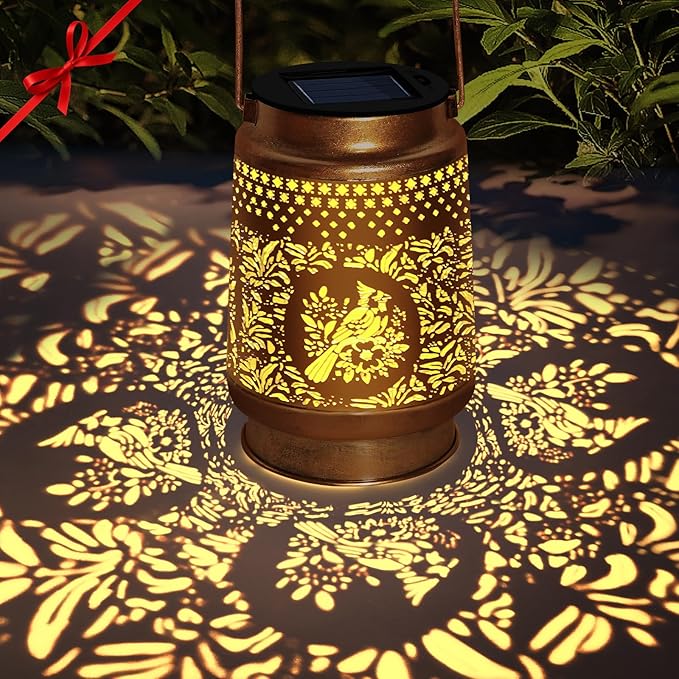 Cardinal Solar Lanterns Outdoor Waterproof Hanging Solar Lights, Cardinal Garden Decor Birthday Gifts for Women Mom, Hanging Metal Garden Lights for Yard Patio Lawn Landscape Christmas Gifts