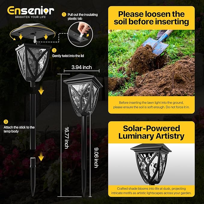 Ensenior Solar Lights Outdoor, 6500K LED Solar Garden Lights for Pathway Yard Patio Walkway Planter Walkway Landscape Lighting, IP65 Waterproof, Energy-Efficient Landscape Lighting, 12-Pack