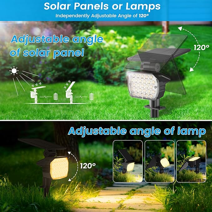 VOLISUN Solar Spotlight Outdoor, IP67 Waterproof Solar Landscape Spot Lights，Uplights for Yard Garden Pathway - 6 Pack Warm White 27 LED 3 Lighting Modes