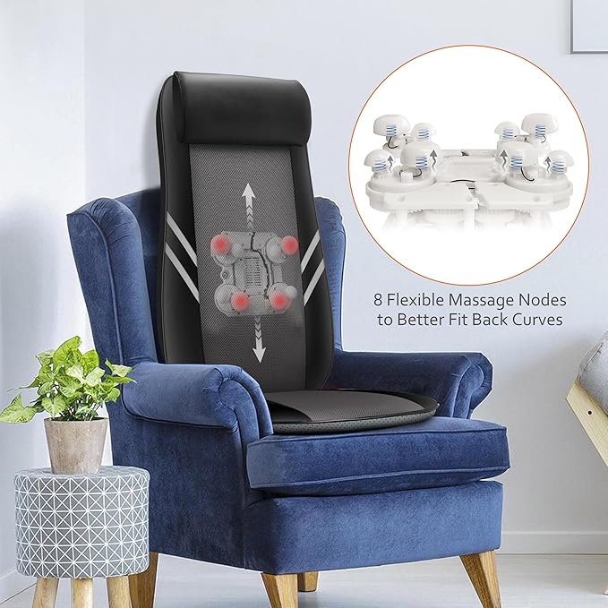 Snailax Back Massager with Heat,Shiatsu Massage Seat Cushion,8 Flexible Nodes for Full Back Massage Chair Pad,Chair Massager for Office,Gifts