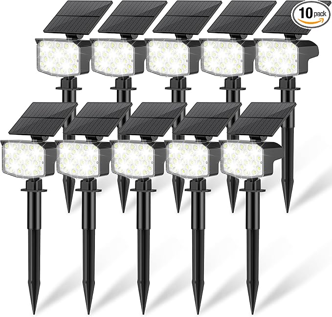 Solar Spot Lights Outdoor Waterproof Adjustable Solar Powered Landscape Lights for Yard 3 Long Time Lighting Modes Spotlights for Pathway Garden Outside Wall Pool Porch- 10 Pack, Cool White