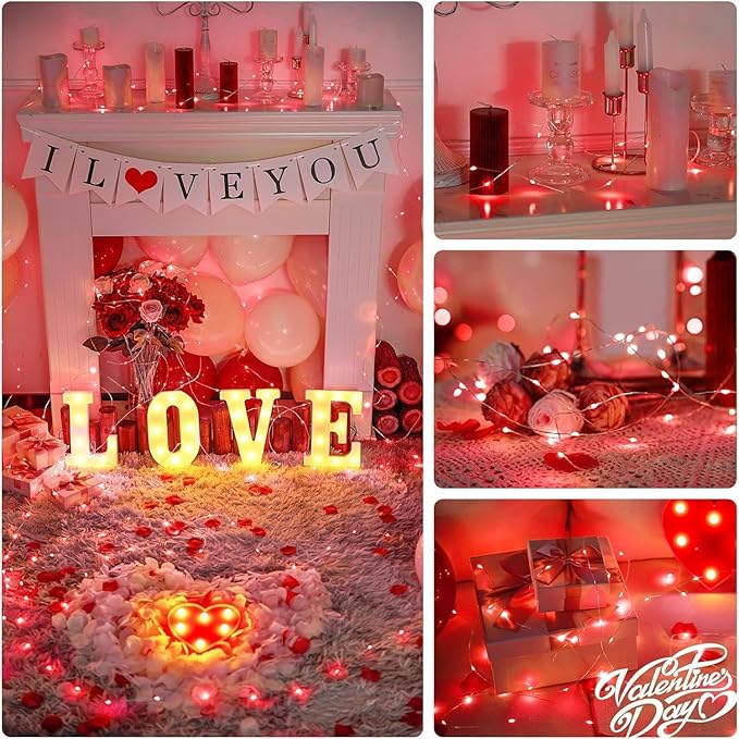 JMEXSUSS 8 Pack 50 LED Christmas Fairy Lights Battery Operated String Lights, 16ft Red Twinkle Fairy Lights Indoor Outdoor Waterproof for Mason Jars Bedroom Party Wedding Christmas Decorations
