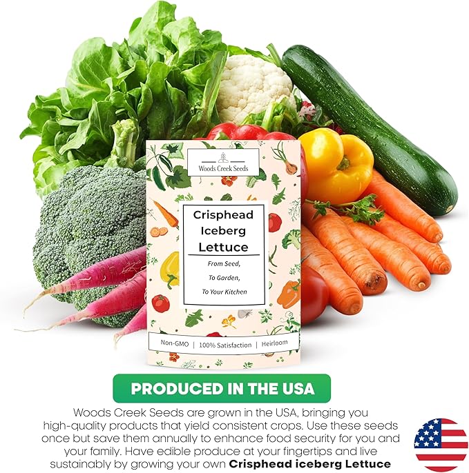 Woods Creek Seeds: Crisphead Iceberg Lettuce Seeds for Planting - Over 950 Non-GMO Heirloom Seed for Growing Indoors or Outdoors - Beginner-Friendly Ice Berg Lettuce Seed for Home Gardeners