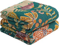 Boho Throw Blankets Reversible Luxurious Cotton Bed Throws with Vintage Bohemian Design & Yellow/Green Lightwight Floral Decor Blanket, Perfect as Bed Sofa Quilt 60" x 80"