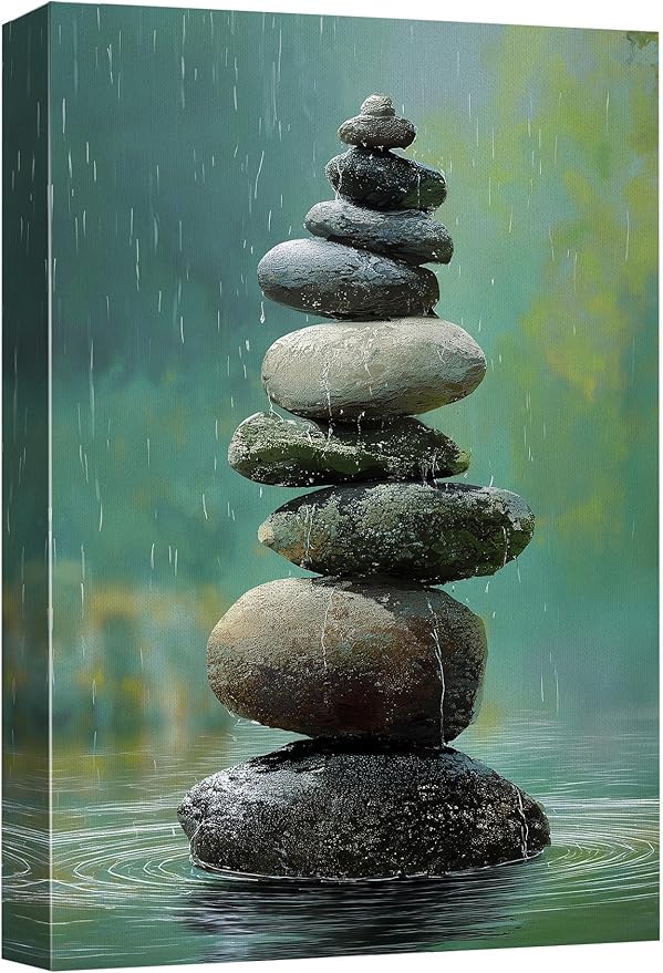 wall26 Canvas Print Wall Art Colorful Stacked Pebbles Vertical Zen Balance Photography Realism Rustic Colorful Multicolor for Living Room, Bedroom, Bathroom - 12"x18"