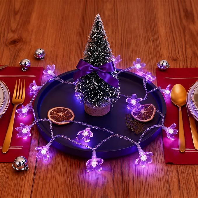 Cute Flower String Lights, USB & Battery Lighted Decorative Fairy Cherry Blossom Indoor Bedroom Tree Branches Hanging, Novelty Floral Lamp for Christmas Easter Wedding Party Birthday Decor (Purple)