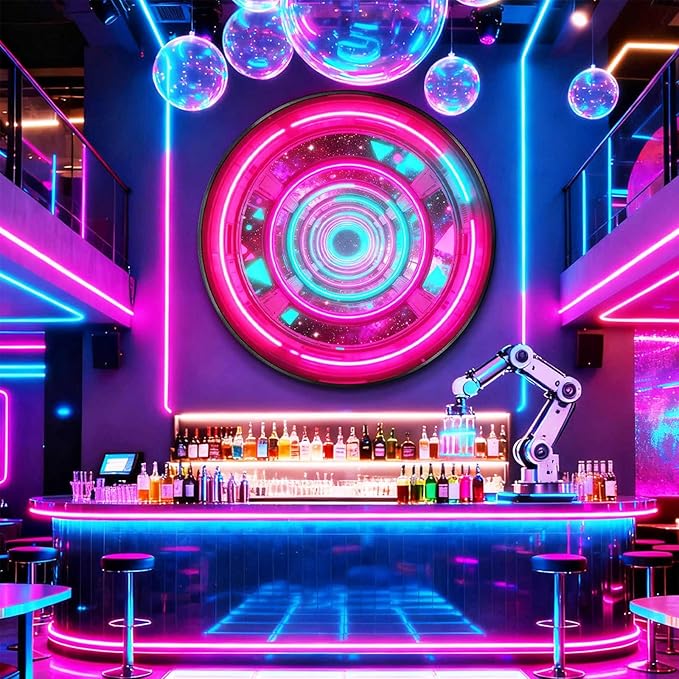 DAJIAYIQI LED Light Decor Wall Art, 3D Wall Sculpture Decoration with Aluminum Frame, Full-screen LED Illuminated Panel, Technological Glowing Wall Art for Bars Hotels E-sports Room(D,70cm)