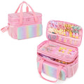 GRAOSO Hair Bow Organizer for Baby Girls, Double Layer Hair Accessories Storage Bag, Rainbow Sequins Design, with Handle and Detachable Shoulder Strap (Case only) (Pink)