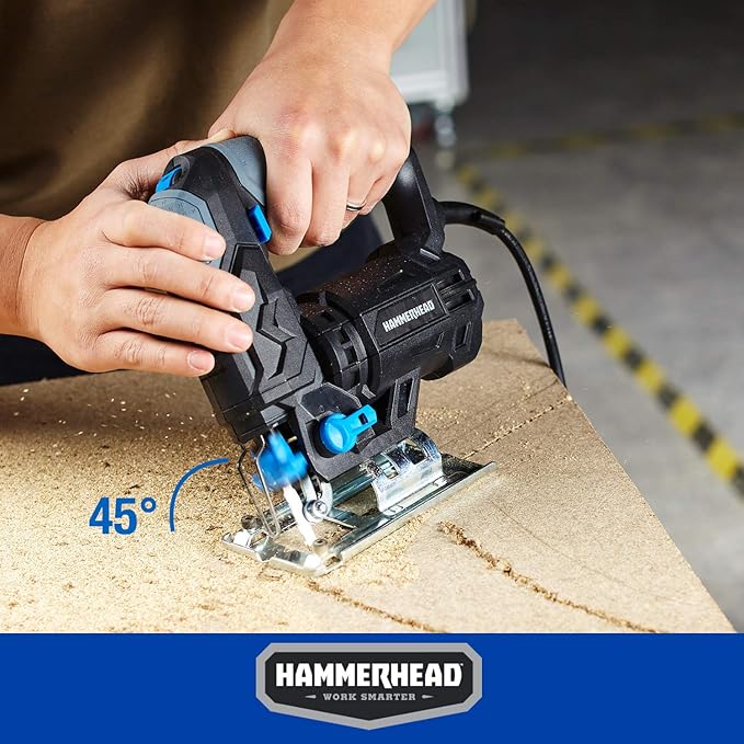 Hammerhead 4.8-Amp 3/4 Inch Jig Saw with 2pcs Wood Cutting Blades, Variable Speed and Orbital Function - HAJS048
