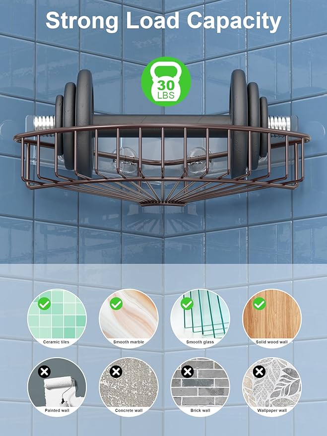 SMARTAKE 2-Pack Corner Shower Caddy, SUS304 Stainless Steel, Wall Mounted Bathroom Shelf with Adhesive, Storage Organizer for Toilet, Dorm and Kitchen (Bronze)