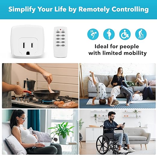 HBN Remote Control Outlet with 100FT RF Signal, Wireless On Off Switch Plug for Household Appliances, Battery Included, 15A/1875W(5 Outlets + 2 Remotes)