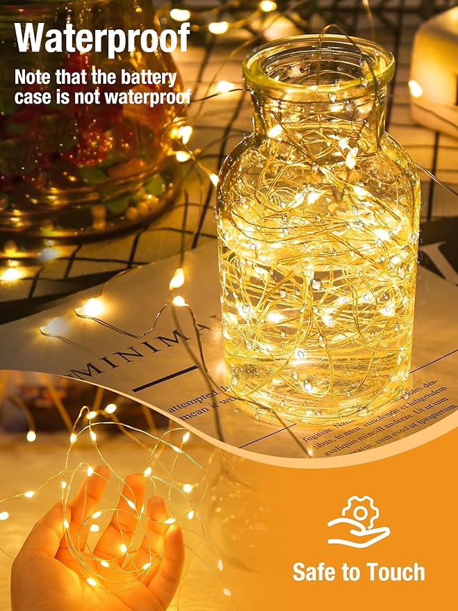 btfarm 6 Pack Fairy Lights Battery Operated with Timer, 16.4 FT 50 LED Silver Wire Twinkle String Lights 8 Modes Dimmable Waterproof for Indoor Christmas Bedroom Wedding Decorations, Warm White