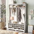 Wide Hallway Coat Rack Hall Tree with Shoe Storage Rack, 24 Cubes 6 Hooks and 3 Top Shelves, Large Storage Bench for Entrance, Enterway (White)