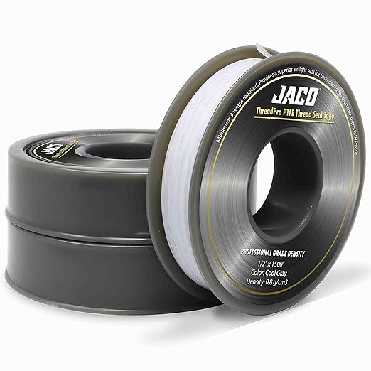 JACO ThreadPro High-Density Thread Seal Tape - 1/2" x 125 ft. (Mega Roll) | Professional PTFE Pipe Sealant | Plumbers Tape (3-Pack)