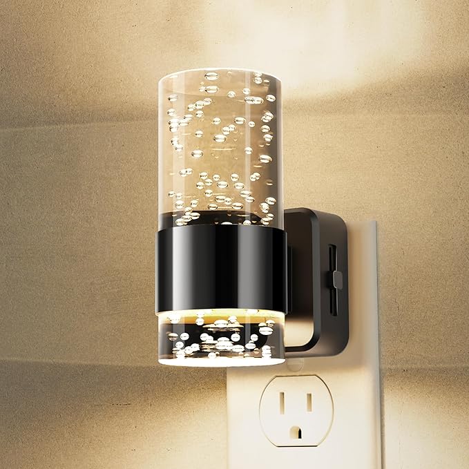 Night Lights Plug into Wall, Dimmable Night Light with Dusk to Dawn Sensor, Acrylic Night Light with Warm Light 3000K, Wall Sconce-Style Design Nightlight for Hallway, Bathroom, 1-Pack