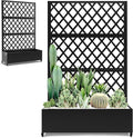 Metal Large Planter Box with Trellis for Climbing Plants Vegetables, Raised Garden Bed with Privacy Screen, 47"L×16"W×71"H Garden Boxes with Wheels & Drainage Hole (Black Diamond Lattice)