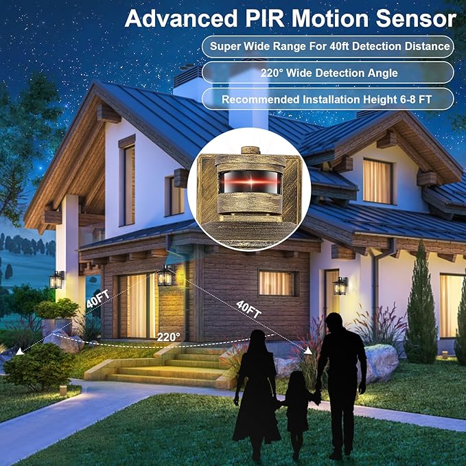 Bronze Outdoor Motion Sensor Lights - Dusk to Dawn Lighting Fixture for Outside House Exterior - Wall Mount Porch Lantern with Yard Front Motion Detector - Garage Patio Anti-Rust Light