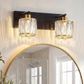 VOLISUN Crystal Vanity Lights for Bathrooms, 2 Light Bathroom Vanity Light, Black and Gold Bathroom Light Over Mirror, Modern Bathrooms Lights Fixtures-UL Certificated(Exclude Bulb)
