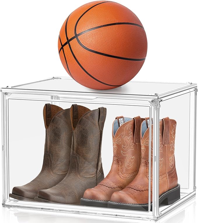 1 Pack XXX-Large Clear Tall Boot Storage Box 17.7''x13''x13'' Acrylic Display Case with Magnetic Lid Handbag Organizer Clear Storage Bins for Trophy, Helmet, Tall Boots, Figure Collectibles