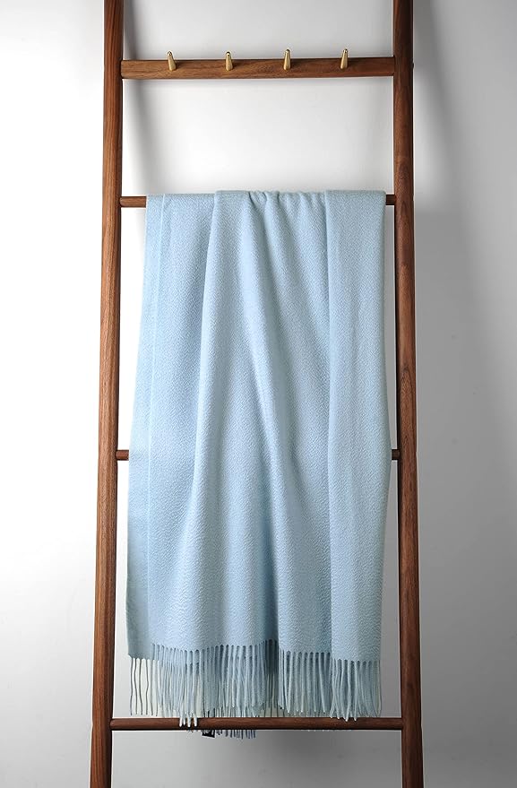 EP Mode 100% Pure Cashmere Throw Blanket for Sofa, Classic Design with Gift Box (Baby Blue)