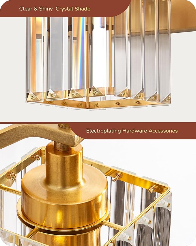 EDISHINE Bathroom Vanity Light, 20.47-Inch Modern Bathroom Lighting Fixtures, 3-Light Crystal Vanity Lights Over Mirror, Gold Bath Wall Sconce Lamp for Powder Room, Makeup, E26 Base