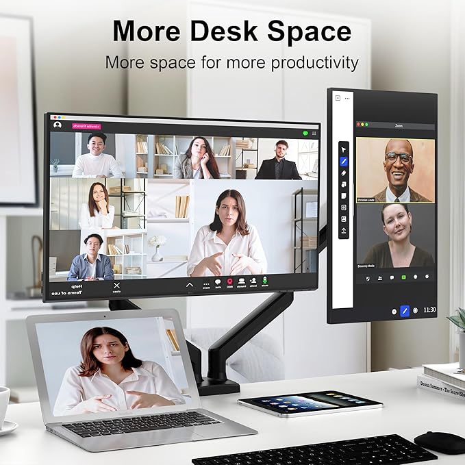 NearHub Dual Monitor Desk Mount for 13-32" Computer Screen,Adjustable Gas Spring Monitor Arm,Each Arm Holds 4.4 to 22 lbs,Swivel/Tilt/Rotation,VESA 75X75mm 100X100mm,C Clamp & Grommet Mounting Base