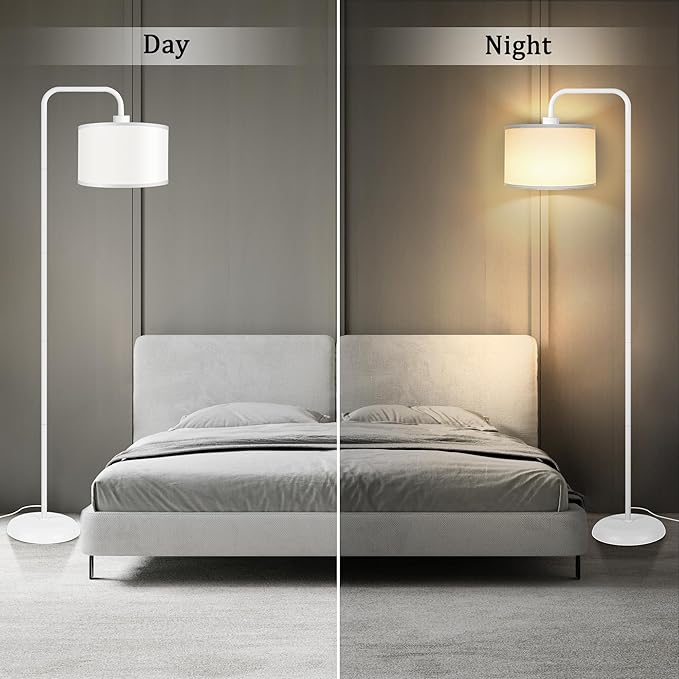 [Upgraded] LED Floor Lamp for Living Room, 3 Color Temperature Floor Lamp with Foot Switch Modern Standing Lamp Tall Pole Floor Reading Lamp for Bedroom, Study Room, Office, 9W Bulb Included, White