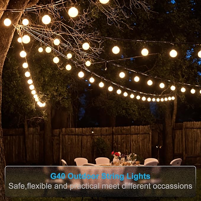 Lightdot 200FT Outdoor String Lights, LED Bistro String Lights with Shatterproof G40 Vintage Bulbs, 2200K Dimmable, Outside Hanging Light Waterproof for Porch,Garden, Backyard, Balcony- ETL Listed