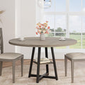 GAOMON Industrial Round Dining Table, 47 Inch Round Kitchen Table for 4, Dinner Table with Wooden Top and Metal Base for Dining Room, Living Room (Grey, 47.2 in w/Storage)