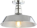 JONATHAN Y 14" Chrome Industrial LED Semi Flush Mount Ceiling Light for Porch, Kitchen, Entryway, Modern Farmhouse Iron Fixture, White Metal Shade, LED Bulb Included (JYL9516B)
