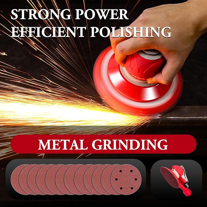Air Sander 6 Inch DA Palm with vacuum Sander, Pneumatic Random Orbital da Sander for auto body & Woodworking & Auto Polishing (including 12 sandpaper + accessories)