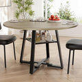 Round Dining Table for 4-6 People,47 Inch Dining Room Table,Modern Circle Kitchen Table with Storage Shelf and Metal Legs for Dining Room,Kitchen,Grey (Table Only)