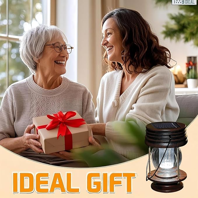 Solar Lantern - Hanging Solar Lights Outdoor - 2 Pack Solar Powered Waterproof Led Lanterns Vintage Design for Landscape Yard Garden Pathway Beach Pavilion Decoration (White Lights)