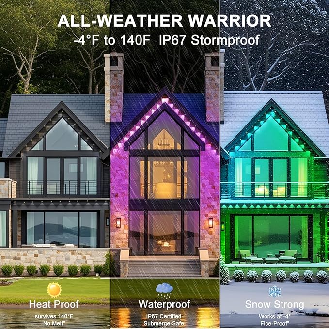300FT Permanent Outdoor Lights, Smart RGB Eaves Lights with App/Remote Control, LED IP67 Waterproof Outdoor Lighting for Halloween Christmas Holidays Daily Party House Roof Lighting