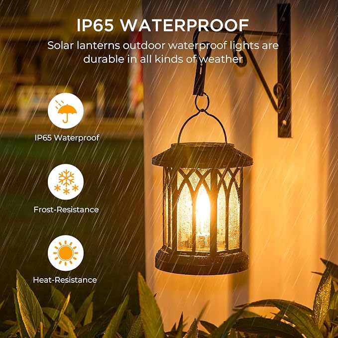 WdtPro Solar Lanterns Outdoor Waterproof, Upgraded Bright Hanging Solar Lights for Outside,Solar Powered Lanterns Lighting LED for Garden Patio Yard Decorative 6 Pack (Warm Light)